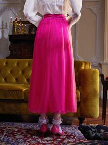 YAYA ZAHIR Solid High Waist Flared Skirt - Hot Pink - View 2