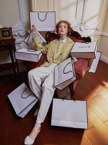 WEI ZHOU Drop Shoulder Slant Pockets Longline Coat - Khaki - View 3