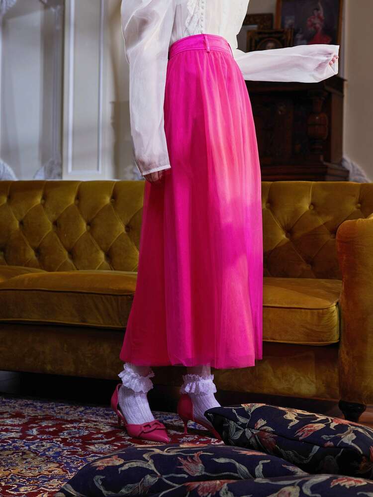 YAYA ZAHIR Falda amplia unicolor de talle alto - Rosa Fucsia - Añade 3
