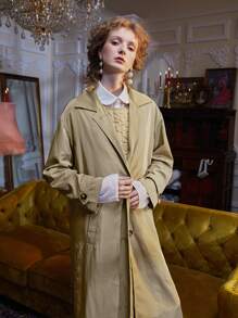 WEI ZHOU Drop Shoulder Slant Pockets Longline Coat - Khaki - View 4