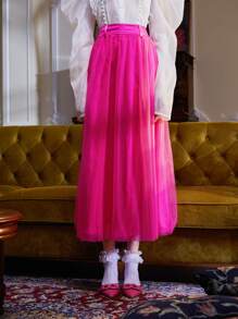 YAYA ZAHIR Solid High Waist Flared Skirt - Hot Pink - View 4