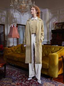WEI ZHOU Drop Shoulder Slant Pockets Longline Coat - Khaki - View 5