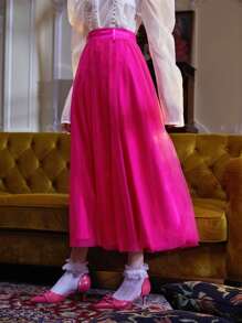 YAYA ZAHIR Solid High Waist Flared Skirt - Hot Pink - View 5