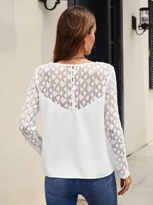 SHEIN Lace Insert Button Back Top