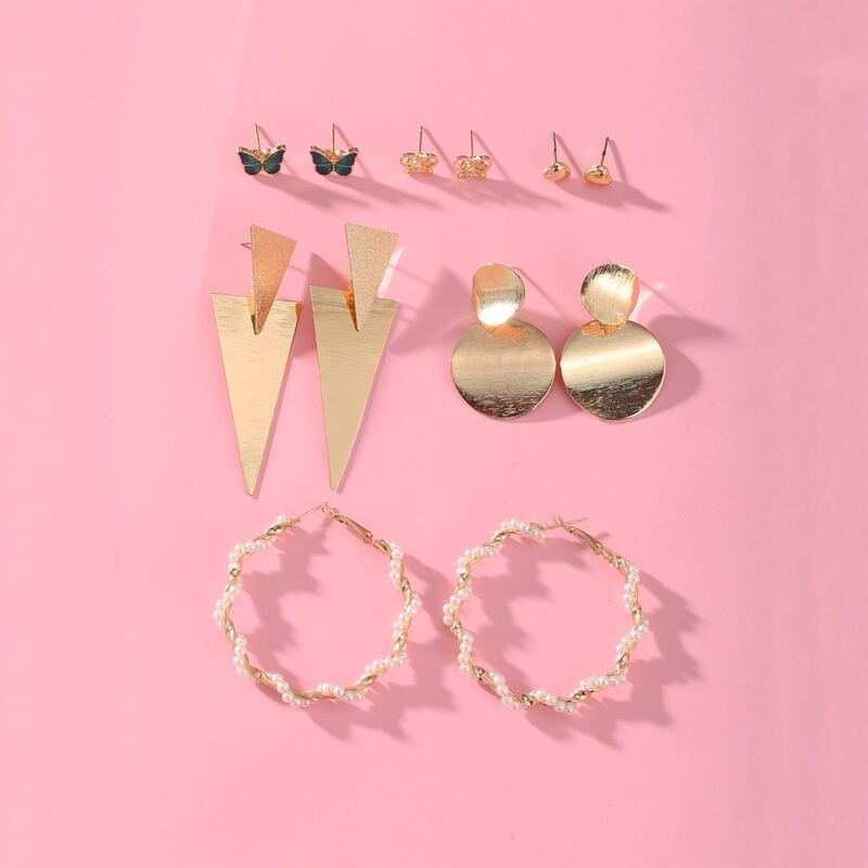 

6pairs Faux Pearl Decor Earrings, Gold