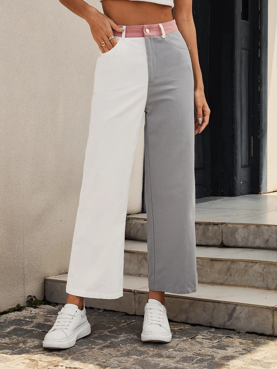 SHEIN 1入組高腰撞色闊腿褲 - 彩色 - 查看 1
