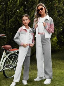 SHEIN 1入組高腰撞色闊腿褲 - 彩色 - 查看 4