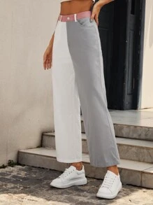 SHEIN 1入組高腰撞色闊腿褲 - 彩色 - 查看 5