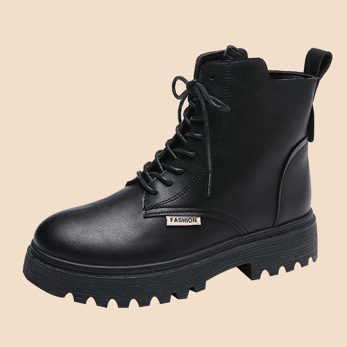 

Lace Up Front Combat Boots, Black