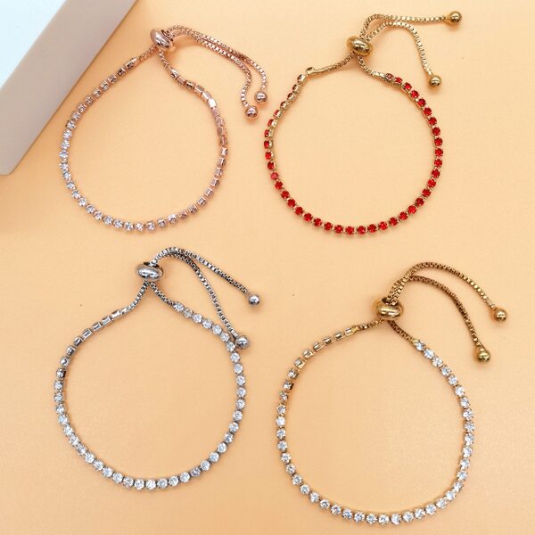 

4pcs Rhinestone Decor Bracelet, Multicolor