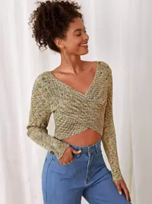 SHEIN 交叉圍裹段染套頭毛衣