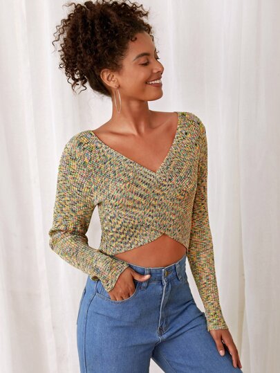 SHEIN 交叉圍裹段染套頭毛衣