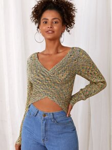 SHEIN 交叉圍裹段染套頭毛衣