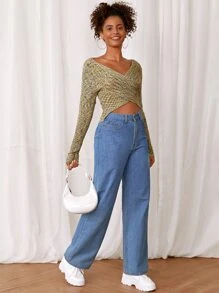 SHEIN 交叉圍裹段染套頭毛衣