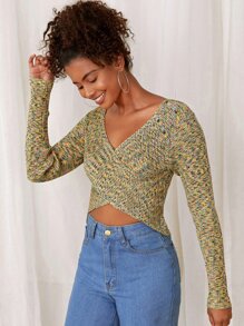 SHEIN 交叉圍裹段染套頭毛衣