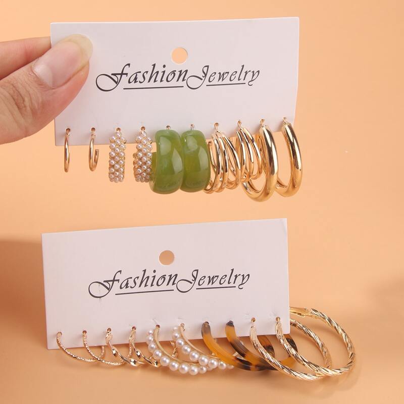 

10pairs Faux Pearl Decor Earrings, Gold