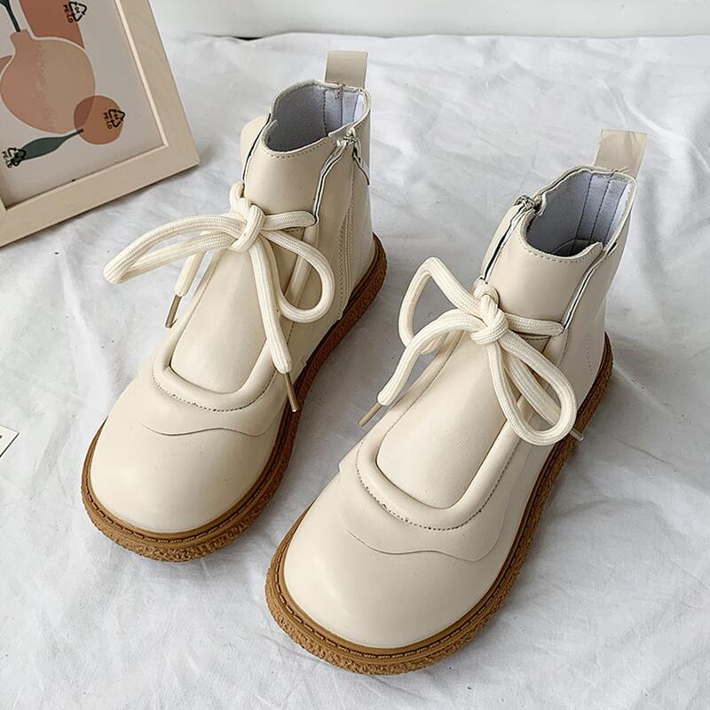 

Lace-up Front Side Zip Boots, White