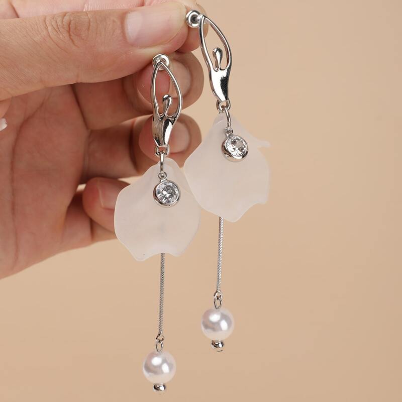 

Faux Pearl Drop Earrings, Silver
