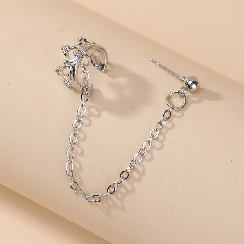 

1pc Chain Decor Earring, Silver
