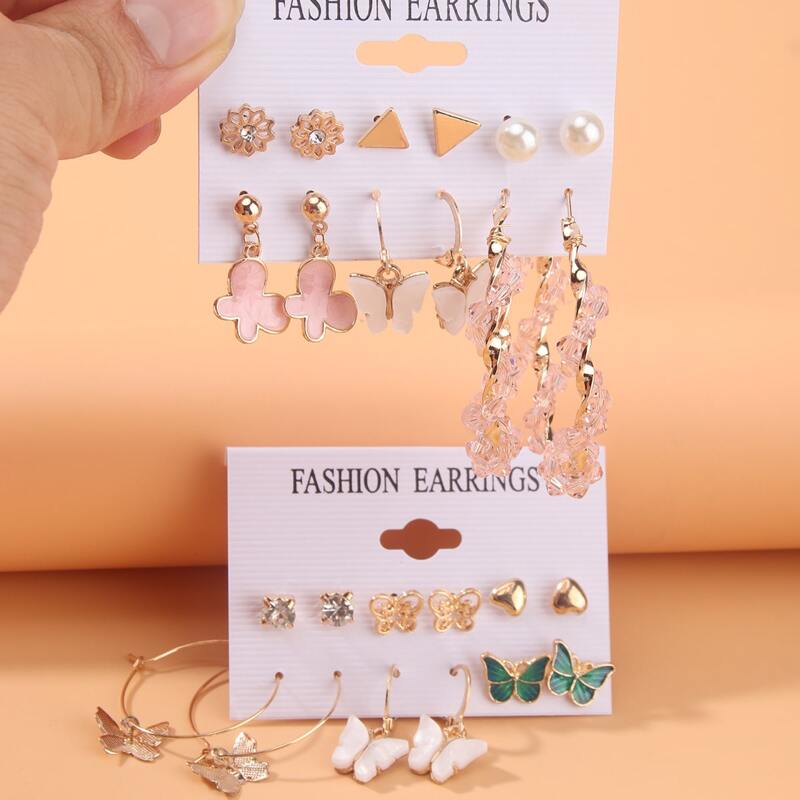 

12pairs Butterfly Decor Earrings, Gold