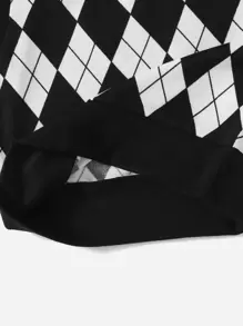 SHEIN EZwear 黑白菱形圖案圓領緊身背心 - 黑與白 - 查看 5