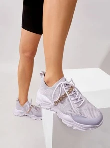 CUCCOO BASICS 鏈條裝飾前綁帶針織老爹鞋 - 紫色 - 查看 12