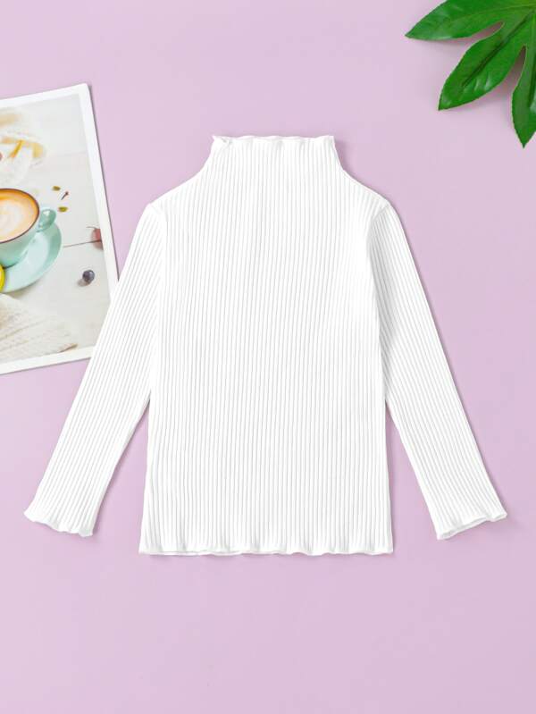 SHEIN Young Girl Toddler Girls Stand Collar Lettuce Trim Tee