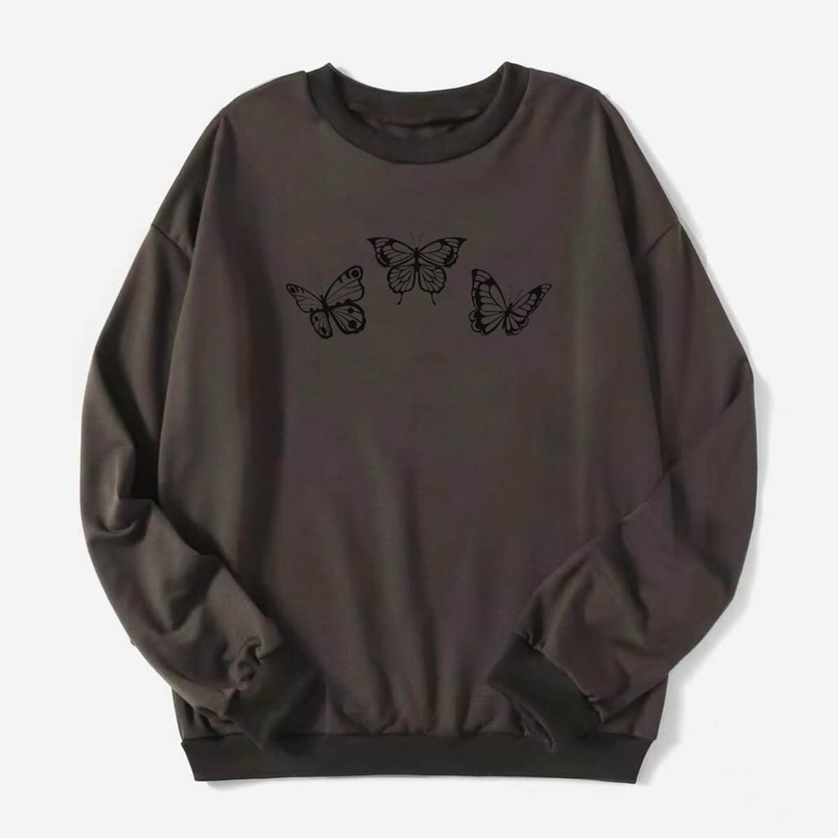 

Butterfly Graphic Drop Shoulder Sweatshirt, Dark grey