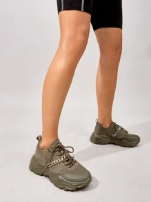 Minimalist Chain Decor Chunky Sneakers Sports Shoes Casual Shoes - Khaki - View 2