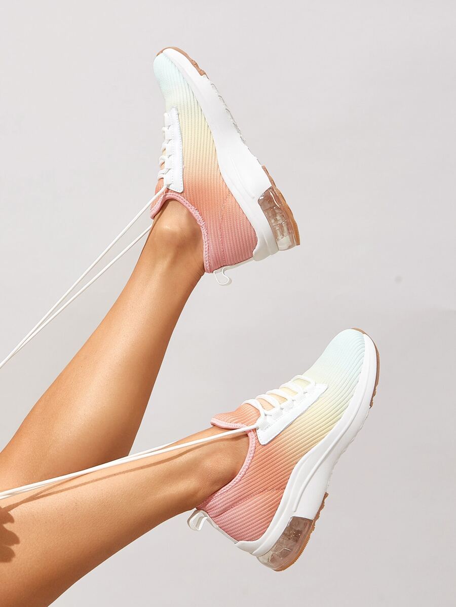 Ombre Lace Up Decor Knit Running Shoes Sports Shoes Casual Shoes Tainers - Multicolor - View 1