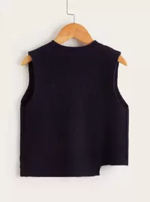SHEIN Young Boy Button Detail Asymmetrical Hem Sweater Vest - Navy Blue - View 2