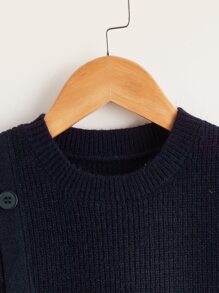 SHEIN Young Boy Button Detail Asymmetrical Hem Sweater Vest - Navy Blue - View 3