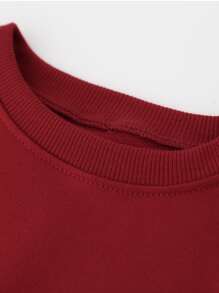 SHEIN Chàng trai trẻ Đồ họa Khẩu hiệu Áo chui đầu - Màu Đỏ Sâu - Xem 5