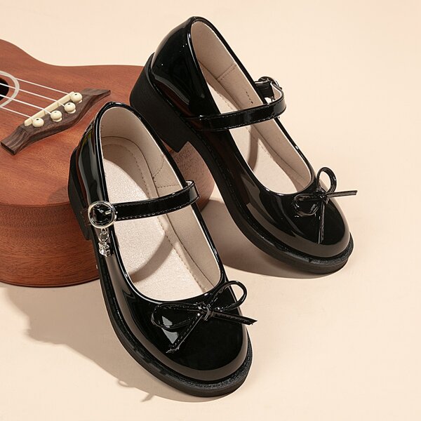 

Girls Bow Decor Buckle Detail Mary Janes, Black