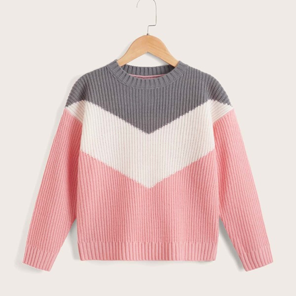 

Girls Color Block Drop Shoulder Sweater, Multicolor