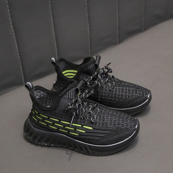 

Boys Knit Detail Lace-up Front Sneakers, Black