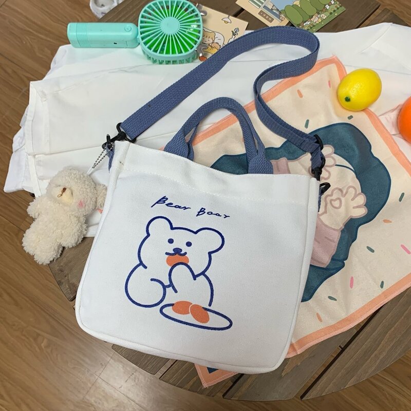 

Cartoon Graphic Satchel Bag With Bag Charm, White