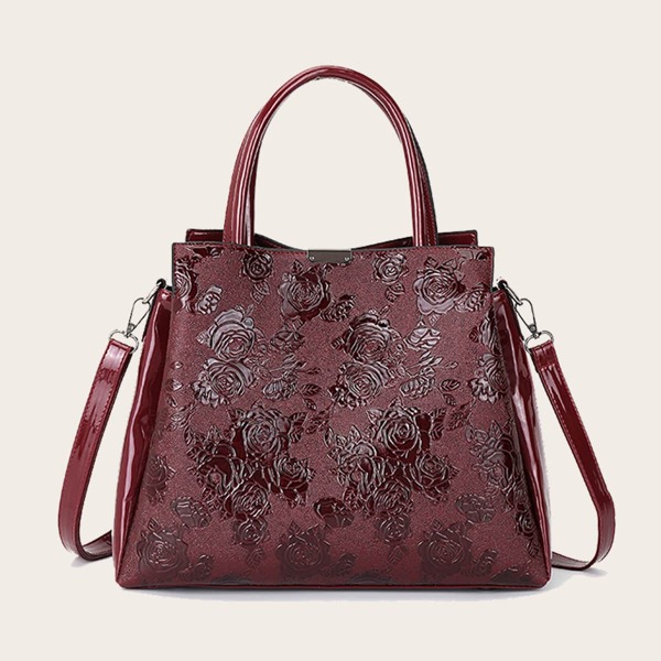 

Floral Pattern Top Handle Bag, Burgundy