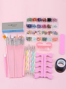 Professional 10pcs/set Nail Brush Set With Nail Jewelry Nail Tool Use For Diy Nail Art - Multicolor - View 2