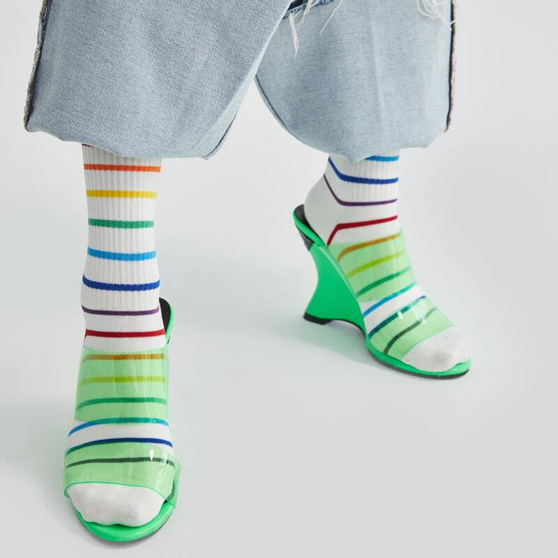 

Striped Print Crew Socks, Multicolor