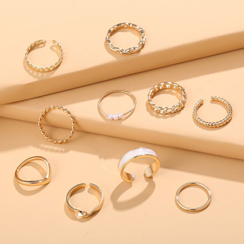 

10pcs Faux Pearl Decor Ring, Gold