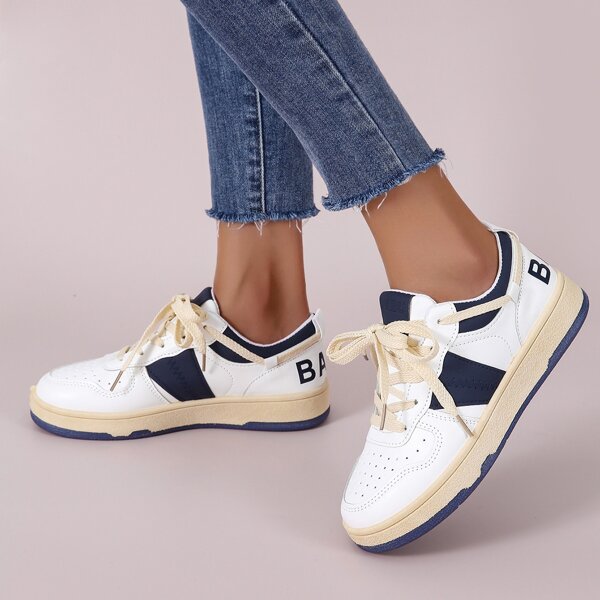 

Colorblock Lace-up Front Skate Shoes, White