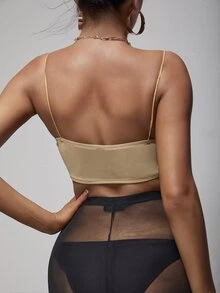 SHEIN SXY Áo hai dây Bất đối xứng Lộ Lưng màu trơn Gợi cảm - Màu be - Xem 2