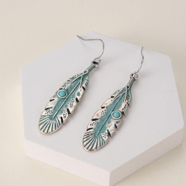 

Feather Drop Earrings, Blue