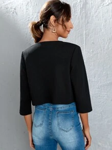 SHEIN LUNE Solid Open Front Blazer In Fall/Winter - Black - View 3