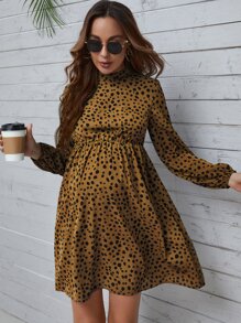 SHEIN Maternity Allover Print Mock Neck Dress - Multicolor - View 1