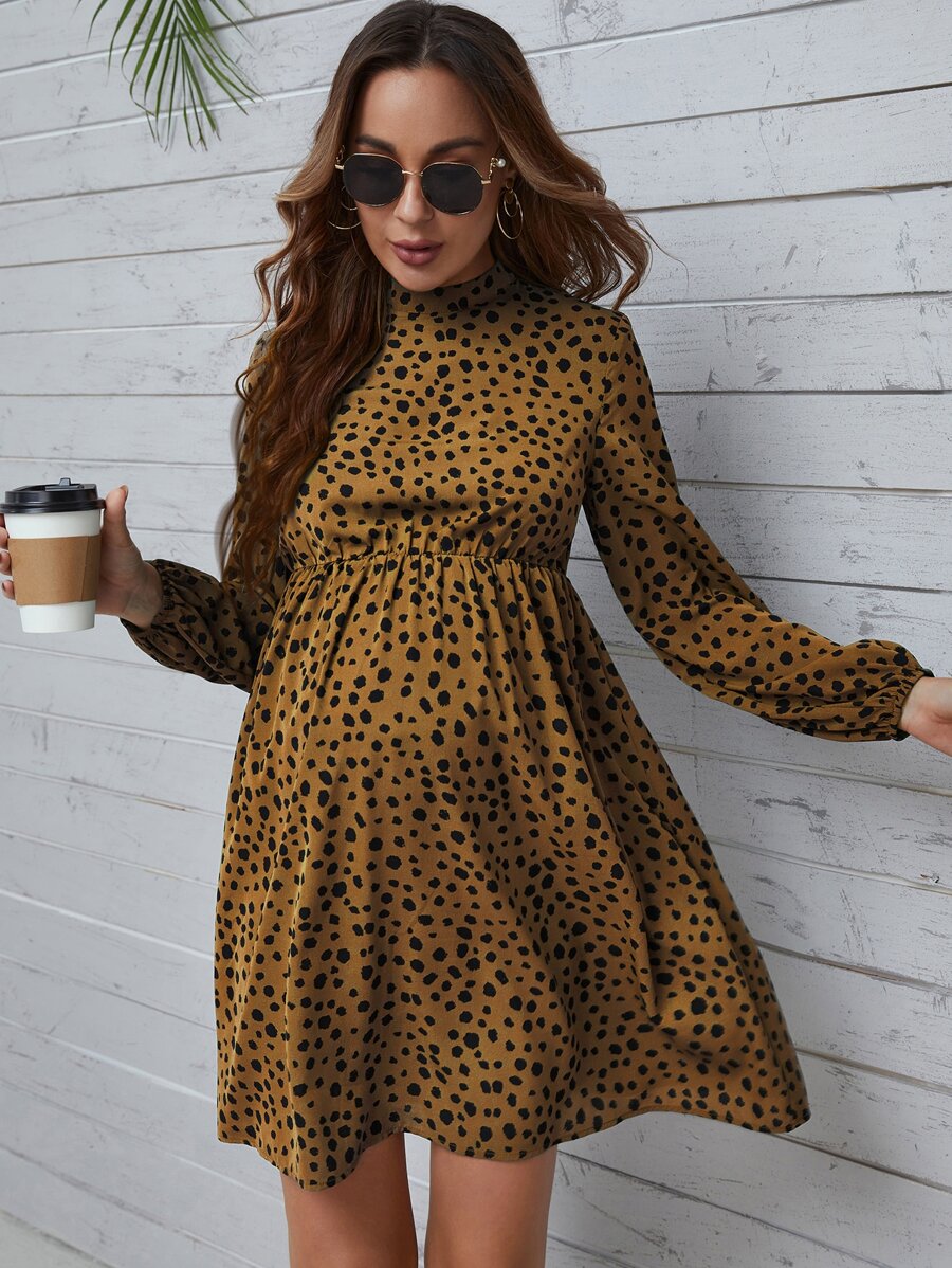 SHEIN Maternity Allover Print Mock Neck Dress - Multicolor - View 1