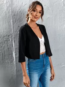 SHEIN LUNE Solid Open Front Blazer In Fall/Winter - Black - View 6