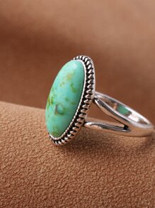 橢圓細節戒指 - 綠色 - 查看 3