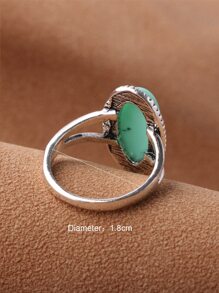 橢圓細節戒指 - 綠色 - 查看 4